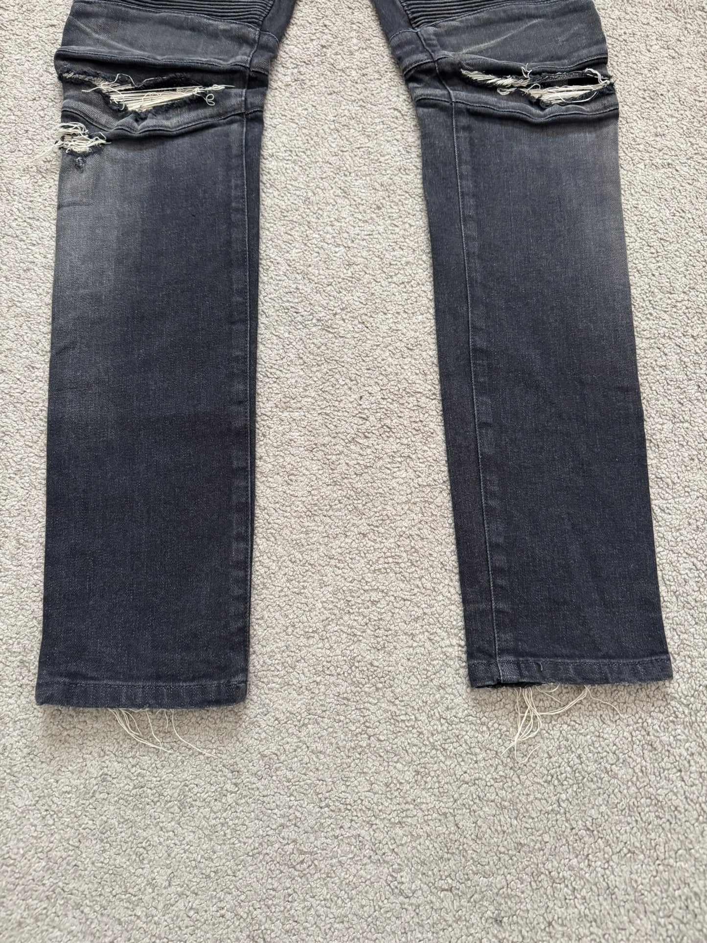 Balmain by Olivier Rousteing Distressed Zip Biker Denim Jeans