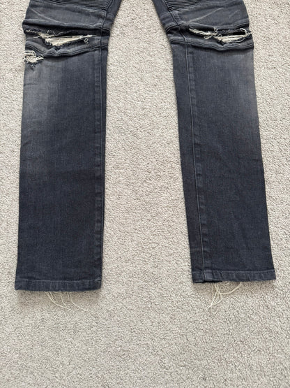 Balmain by Olivier Rousteing Distressed Zip Biker Denim Jeans