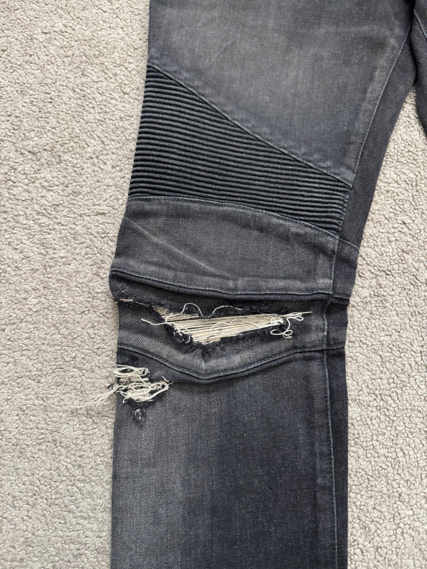 Balmain by Olivier Rousteing Distressed Zip Biker Denim Jeans