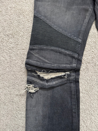 Balmain by Olivier Rousteing Distressed Zip Biker Denim Jeans