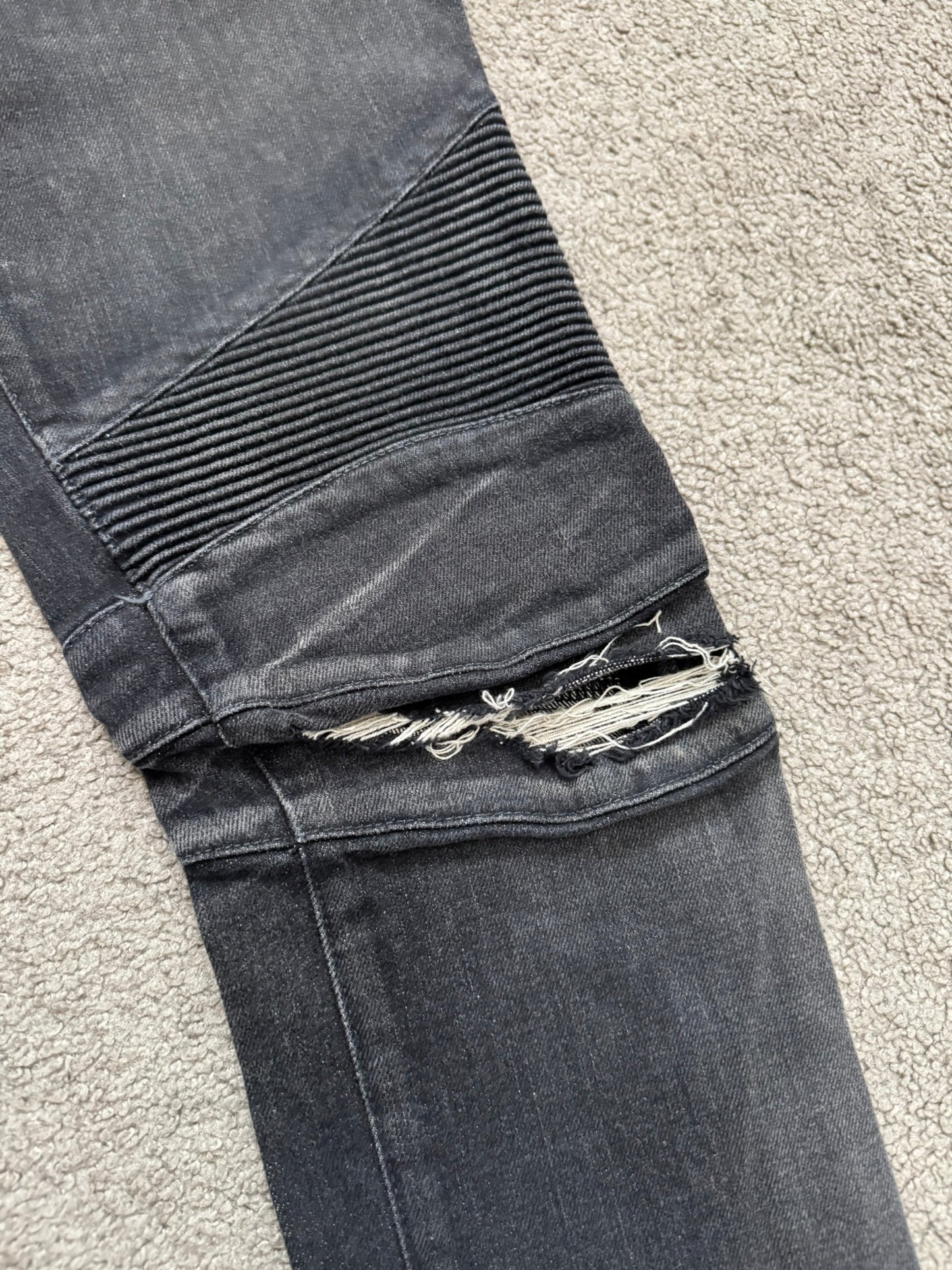 Balmain by Olivier Rousteing Distressed Zip Biker Denim Jeans