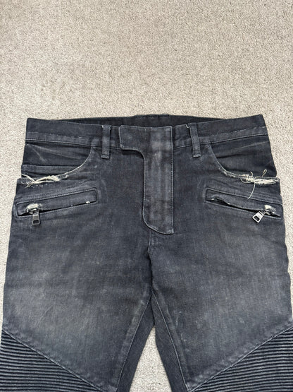 Balmain by Olivier Rousteing Distressed Zip Biker Denim Jeans