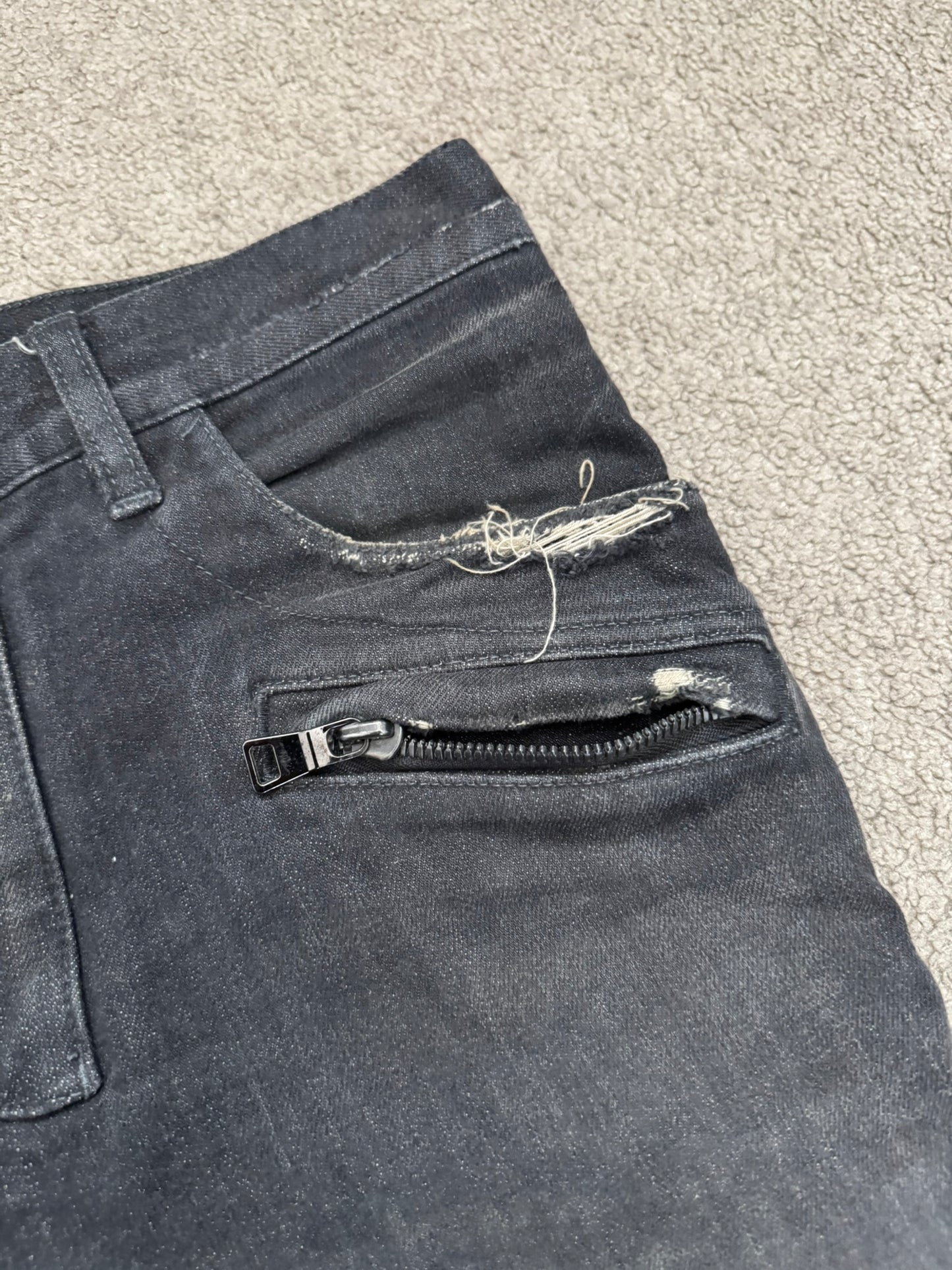 Balmain by Olivier Rousteing Distressed Zip Biker Denim Jeans