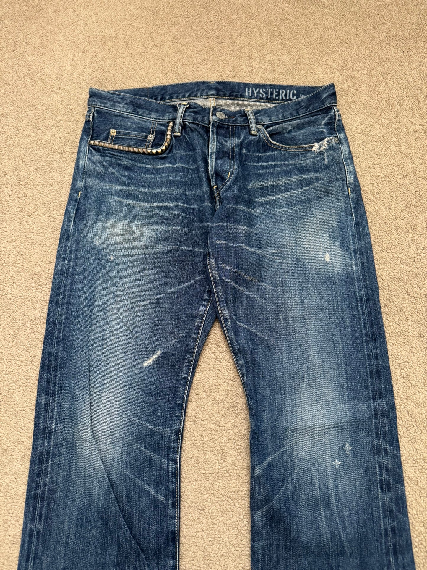 Hysteric Glamour Distressed Studded Selvedge Denim Jeans