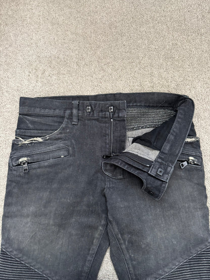 Balmain by Olivier Rousteing Distressed Zip Biker Denim Jeans