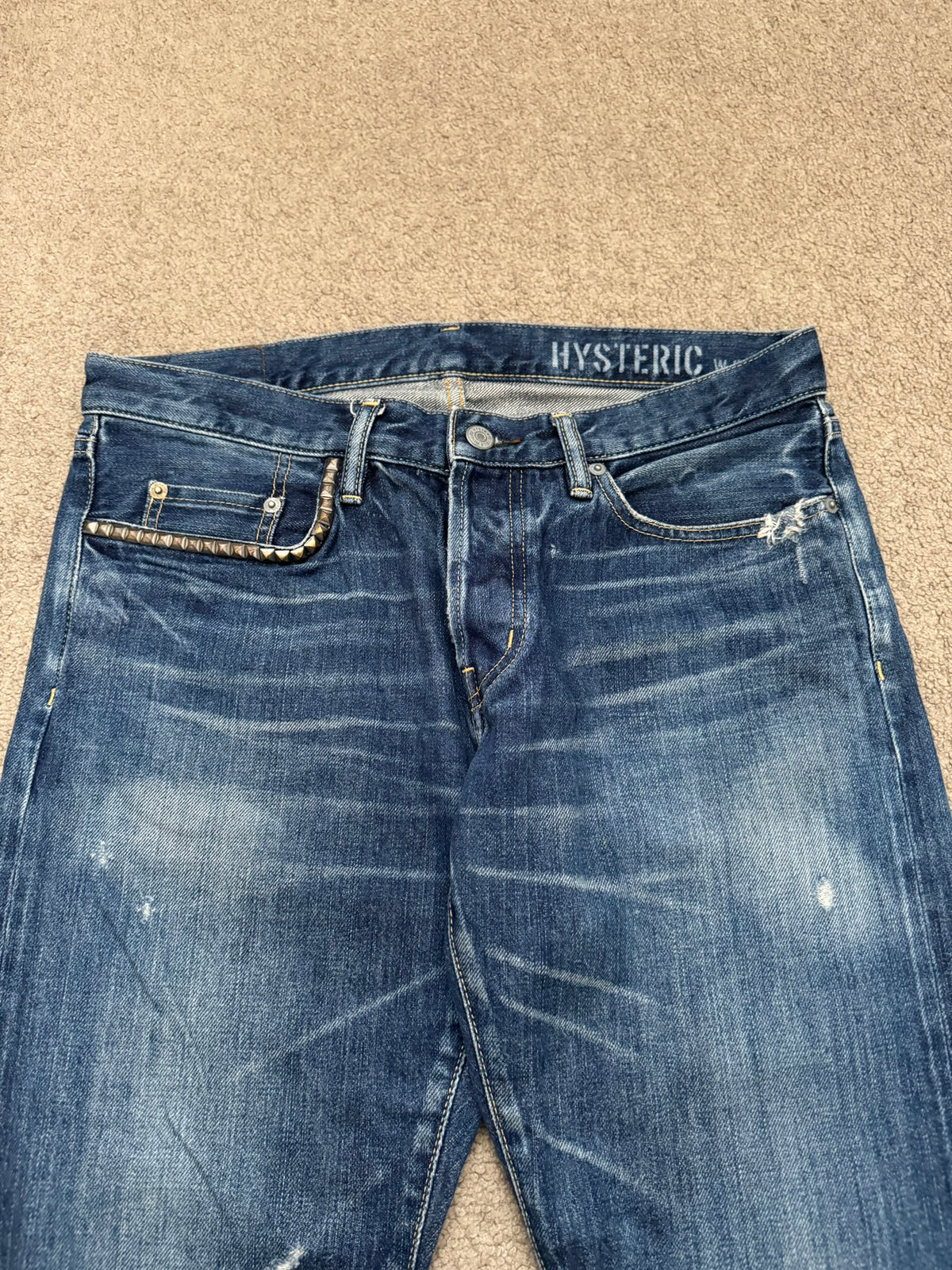 Hysteric Glamour Distressed Studded Selvedge Denim Jeans