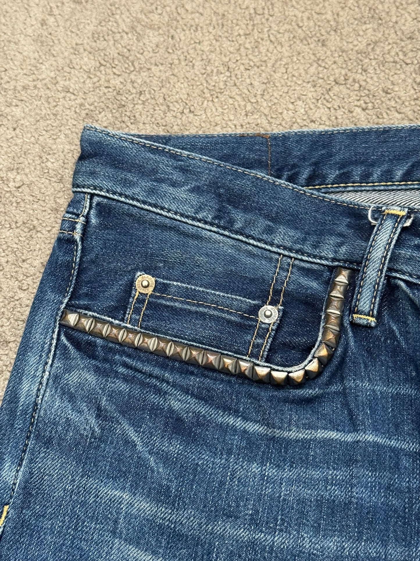 Hysteric Glamour Distressed Studded Selvedge Denim Jeans