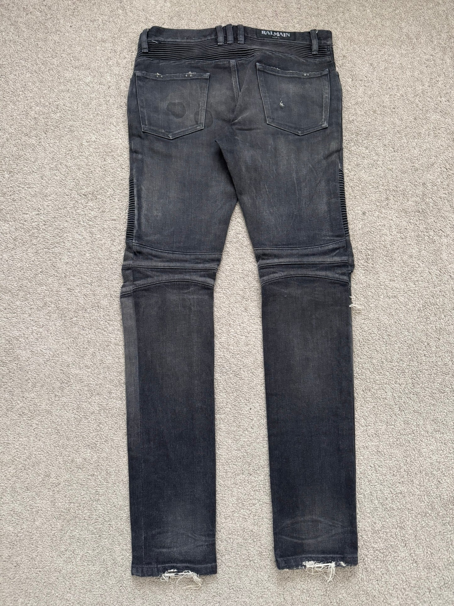 Balmain by Olivier Rousteing Distressed Zip Biker Denim Jeans