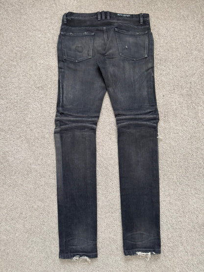 Balmain by Olivier Rousteing Distressed Zip Biker Denim Jeans