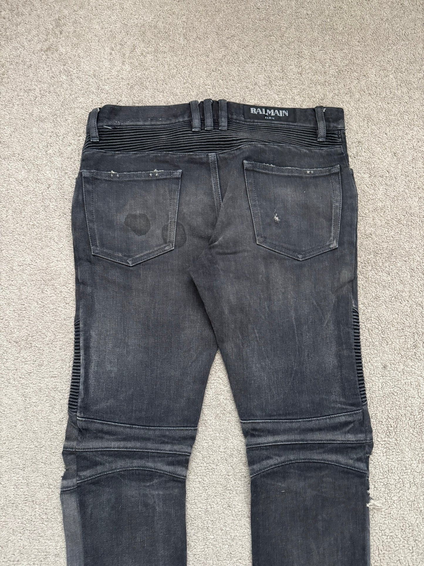 Balmain by Olivier Rousteing Distressed Zip Biker Denim Jeans