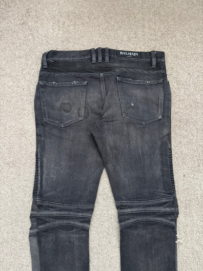 Balmain by Olivier Rousteing Distressed Zip Biker Denim Jeans