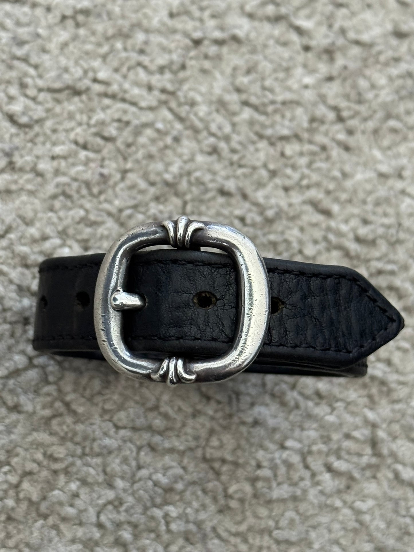 Chrome Hearts Gunslinger Silver Buckle Black Leather Bracelet