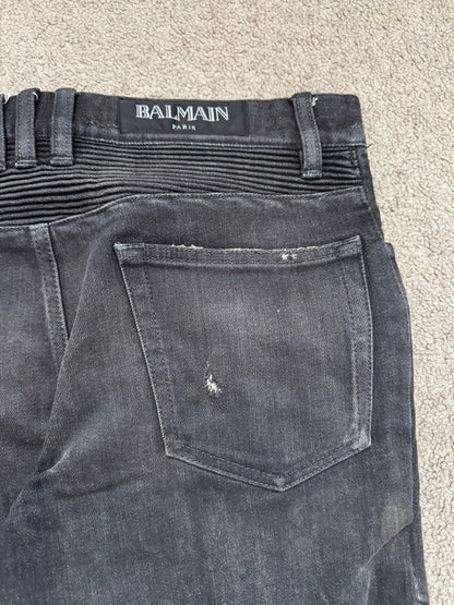 Balmain by Olivier Rousteing Distressed Zip Biker Denim Jeans
