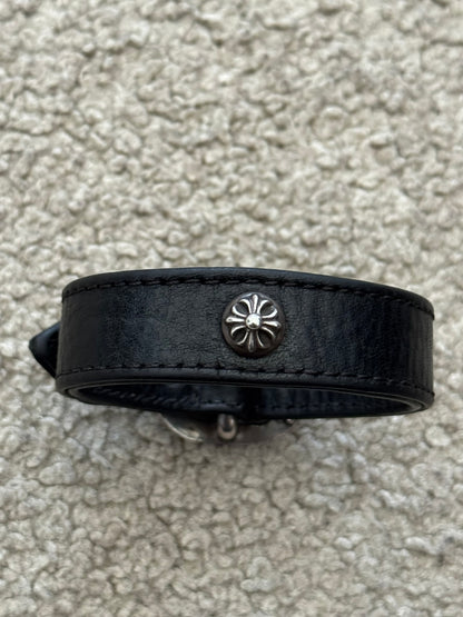 Chrome Hearts Gunslinger Silver Buckle Black Leather Bracelet