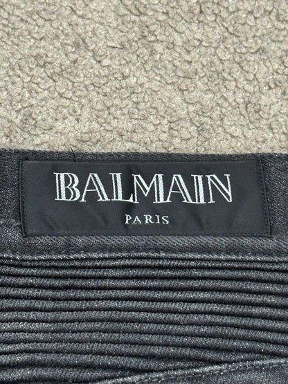 Balmain by Olivier Rousteing Distressed Zip Biker Denim Jeans