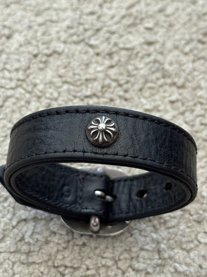 Chrome Hearts Gunslinger Silver Buckle Black Leather Bracelet