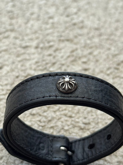 Chrome Hearts Gunslinger Silver Buckle Black Leather Bracelet