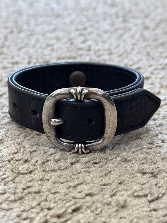 Chrome Hearts Gunslinger Silver Buckle Black Leather Bracelet