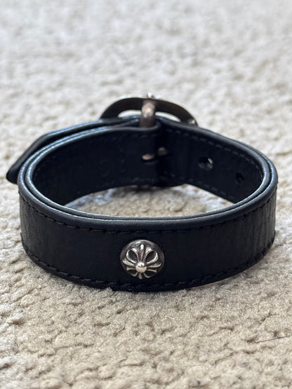 Chrome Hearts Gunslinger Silver Buckle Black Leather Bracelet