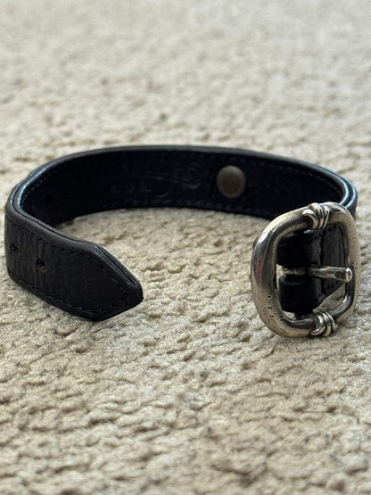 Chrome Hearts Gunslinger Silver Buckle Black Leather Bracelet