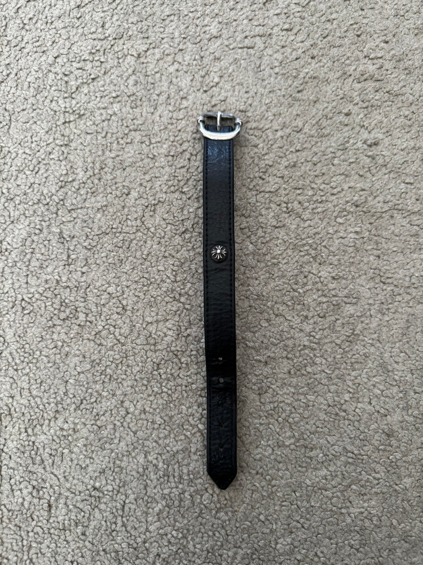 Chrome Hearts Gunslinger Silver Buckle Black Leather Bracelet