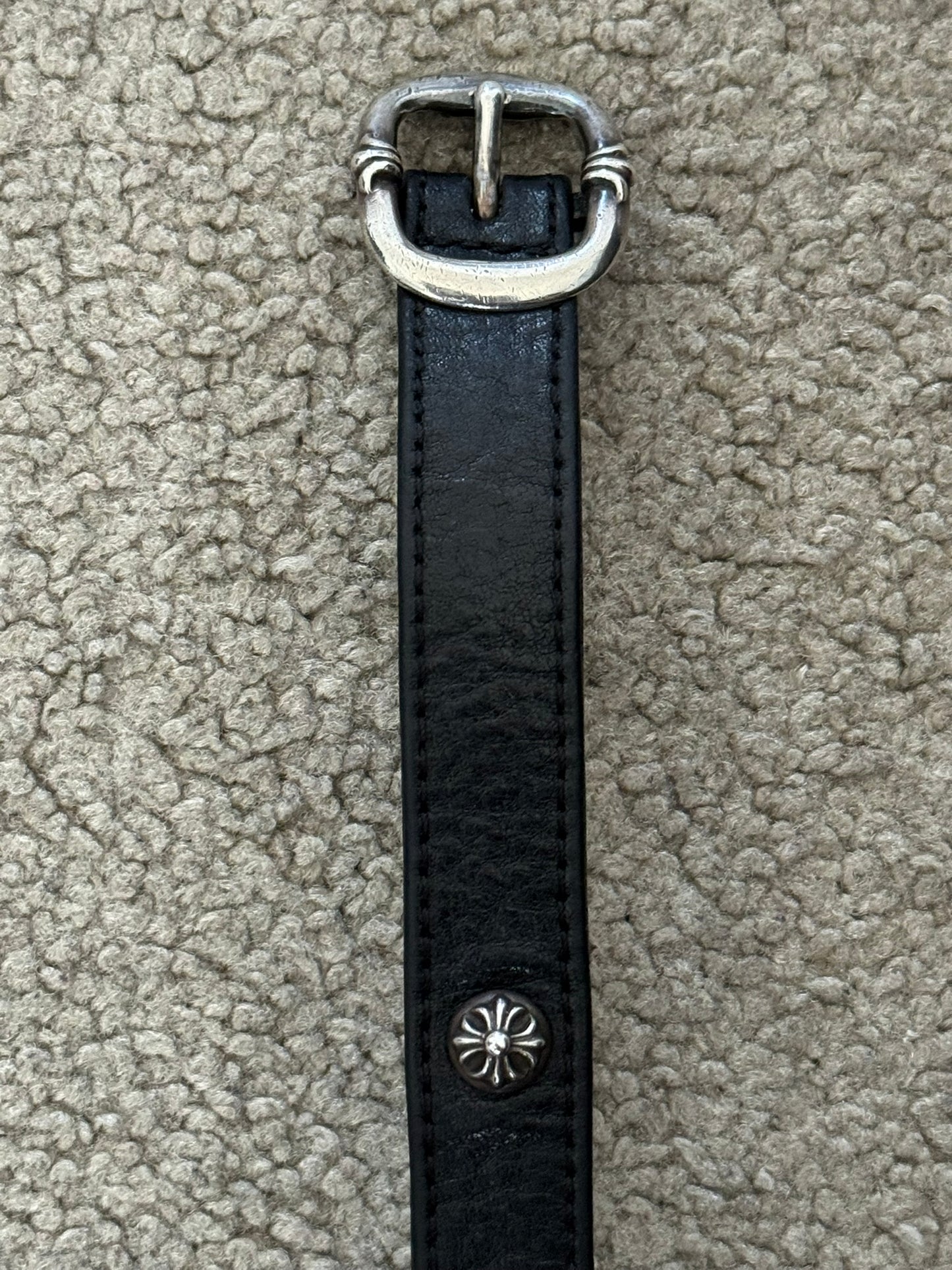 Chrome Hearts Gunslinger Silver Buckle Black Leather Bracelet