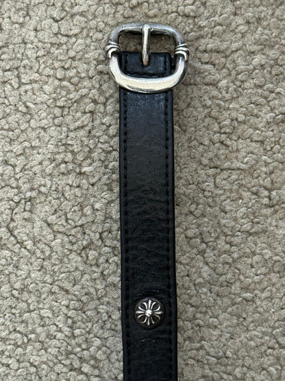 Chrome Hearts Gunslinger Silver Buckle Black Leather Bracelet