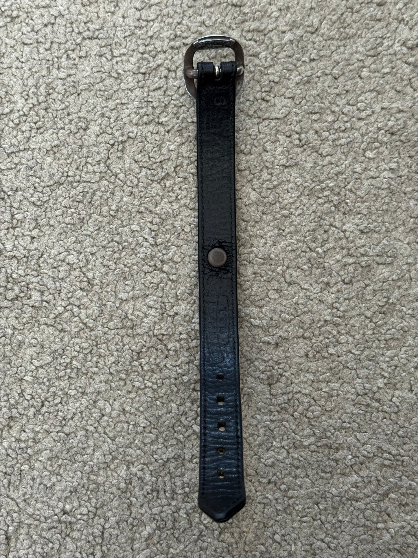 Chrome Hearts Gunslinger Silver Buckle Black Leather Bracelet