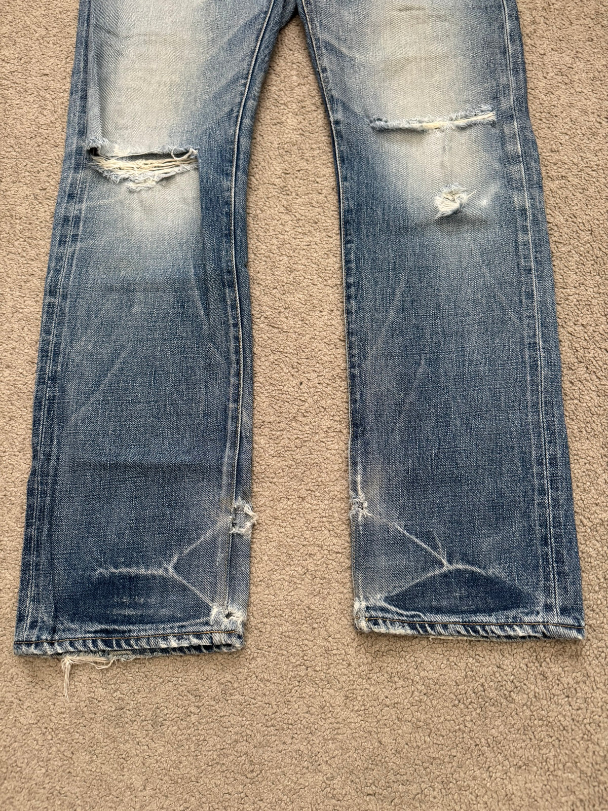 Kazuyuki Kumagai Attachment Washed Distressed Denim Jeans