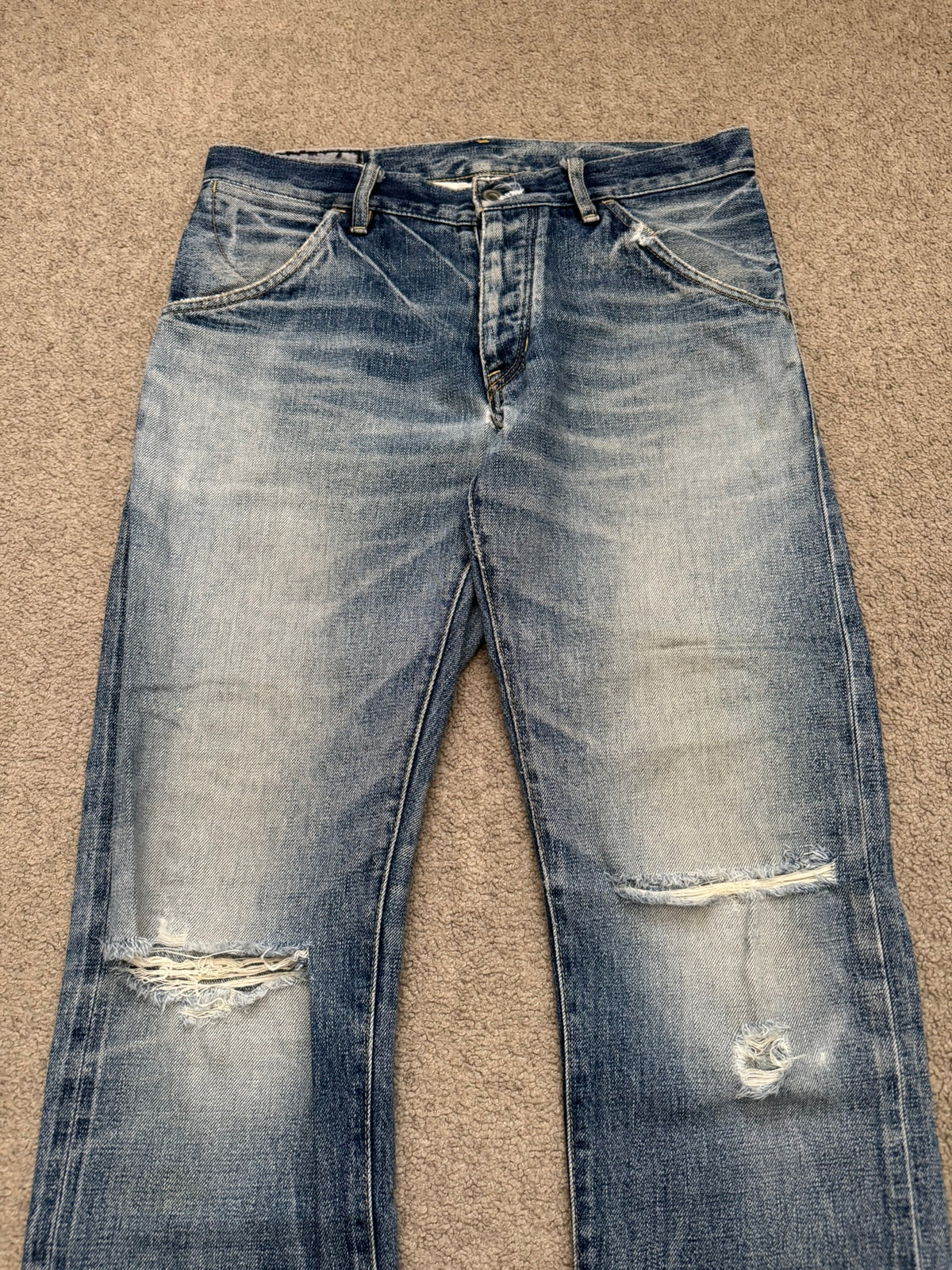 Kazuyuki Kumagai Attachment Washed Distressed Denim Jeans