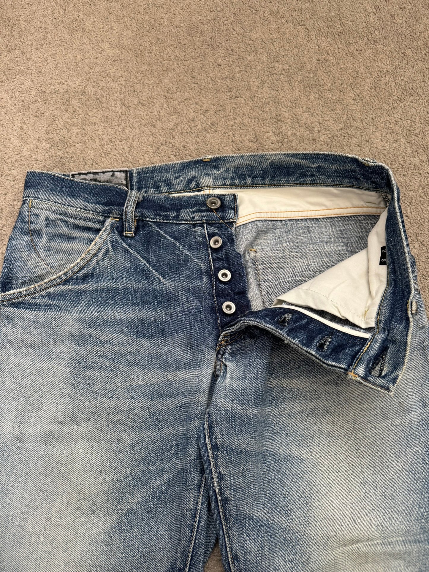 Kazuyuki Kumagai Attachment Washed Distressed Denim Jeans