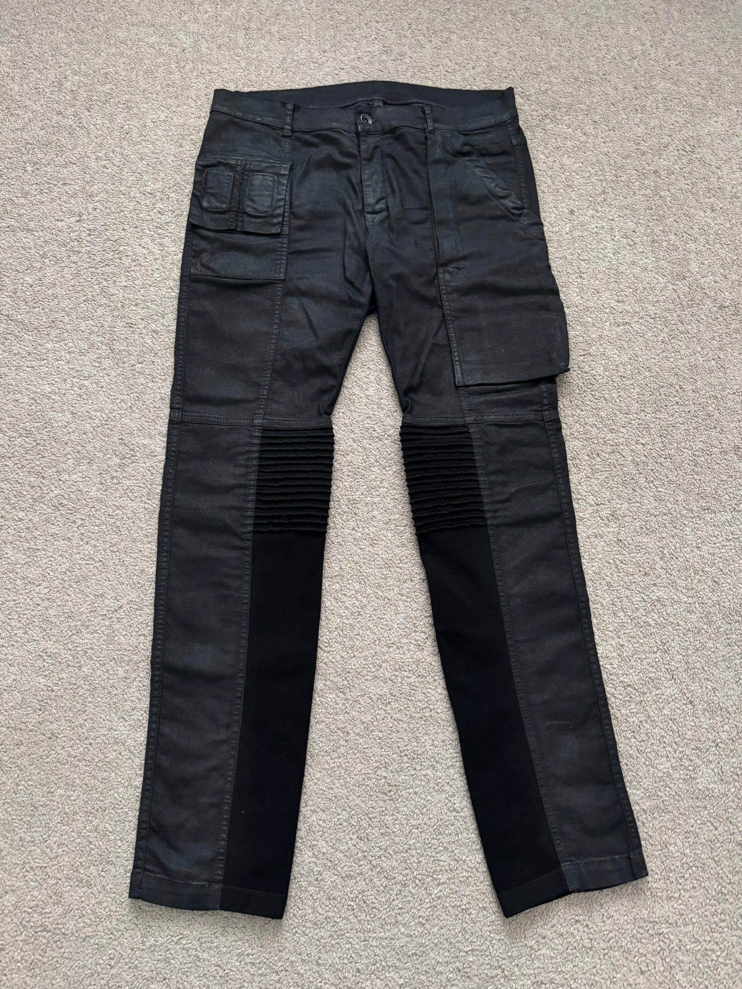 SS14 Rick Owens DRKSHDW Black Waxed Memphis Cut Biker Jeans