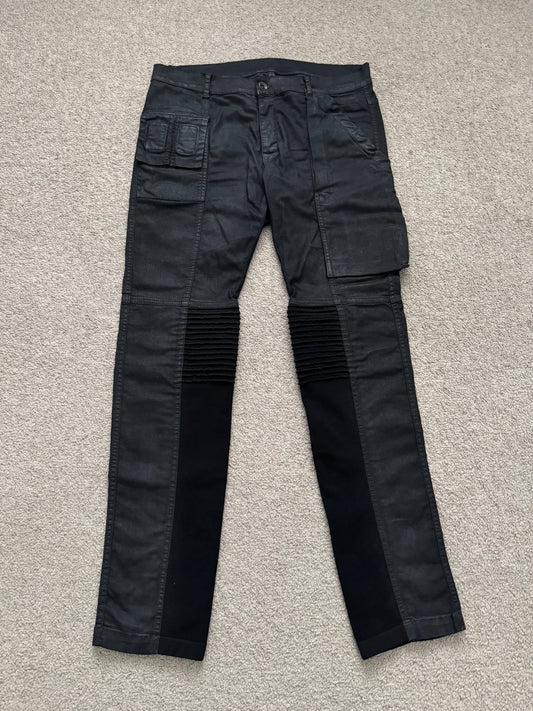 SS14 Rick Owens DRKSHDW Black Waxed Memphis Cut Biker Jeans