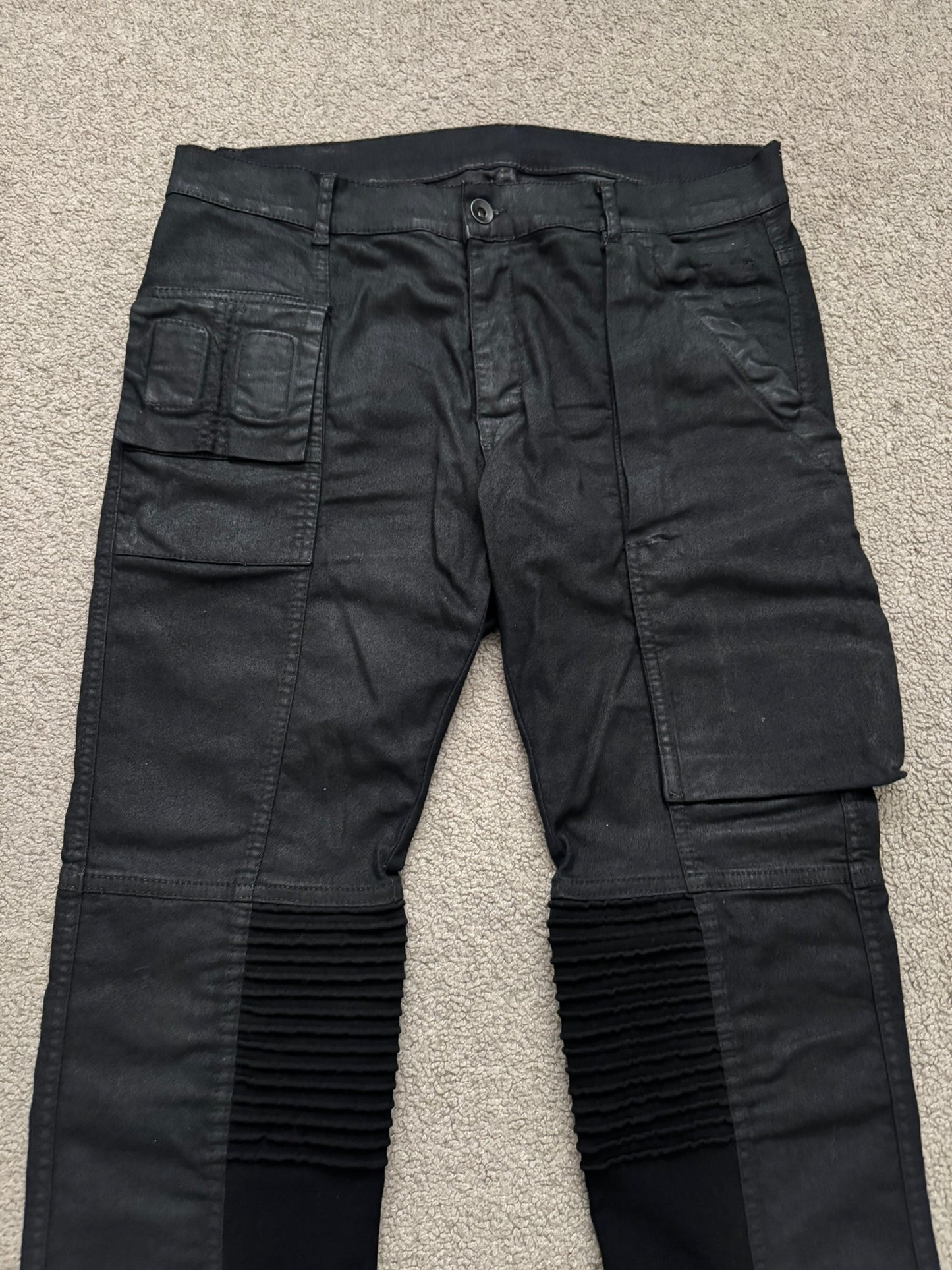 SS14 Rick Owens DRKSHDW Black Waxed Memphis Cut Biker Jeans