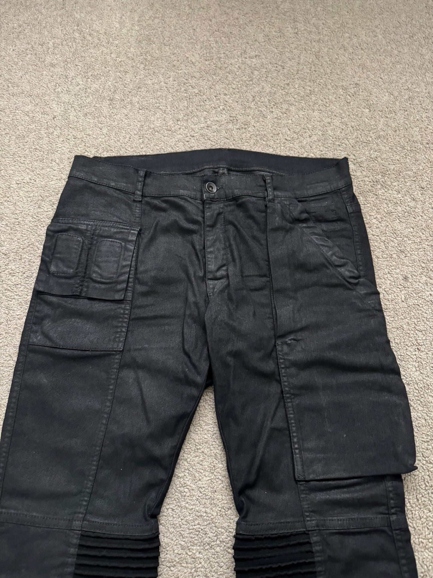 SS14 Rick Owens DRKSHDW Black Waxed Memphis Cut Biker Jeans