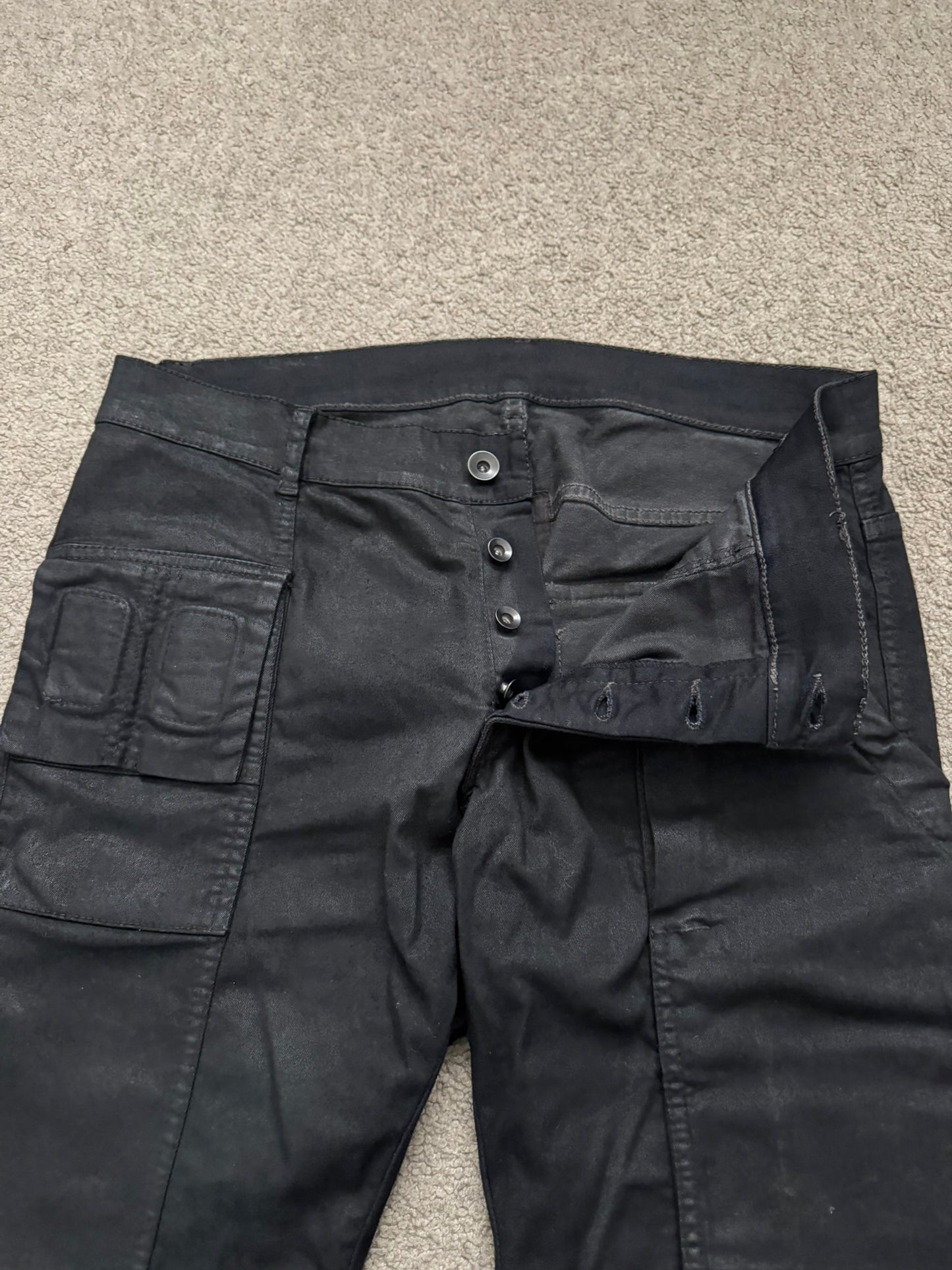 SS14 Rick Owens DRKSHDW Black Waxed Memphis Cut Biker Jeans