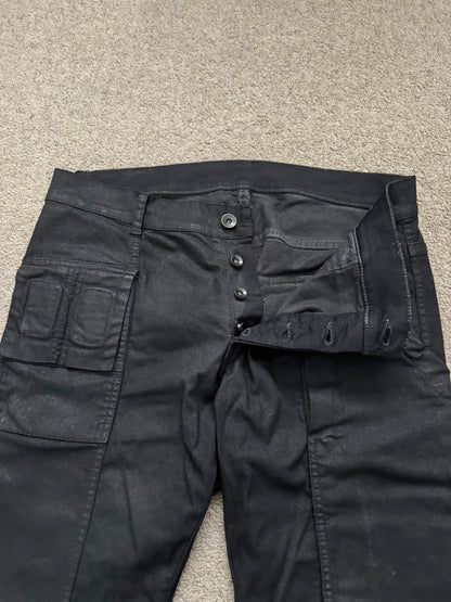 SS14 Rick Owens DRKSHDW Black Waxed Memphis Cut Biker Jeans