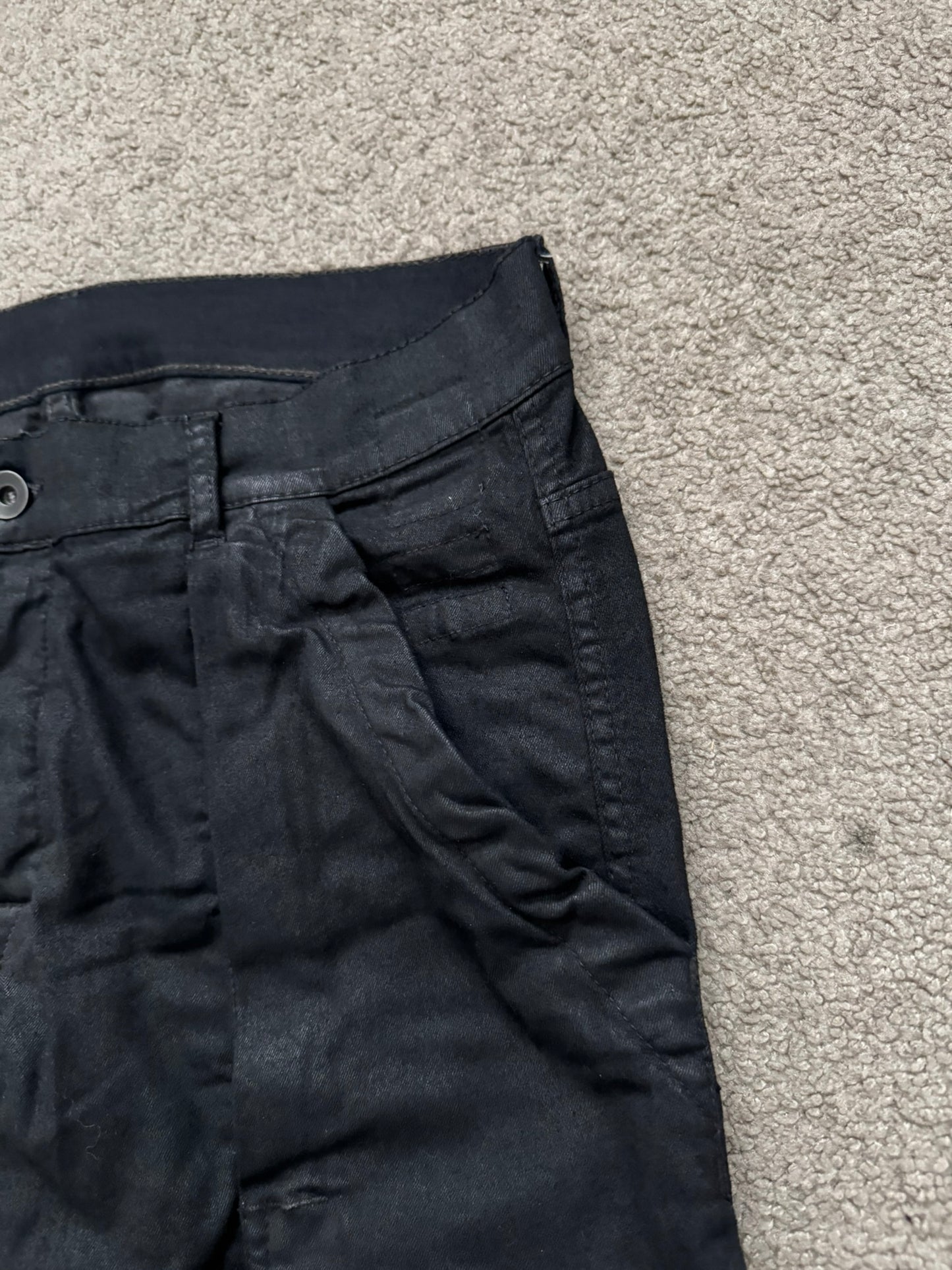 SS14 Rick Owens DRKSHDW Black Waxed Memphis Cut Biker Jeans