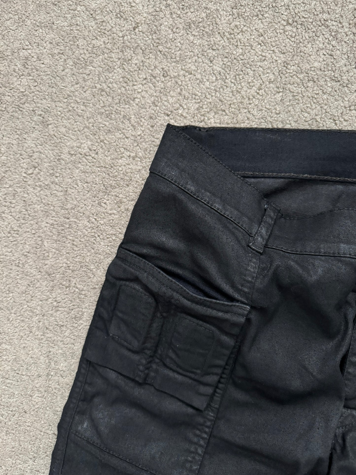 SS14 Rick Owens DRKSHDW Black Waxed Memphis Cut Biker Jeans