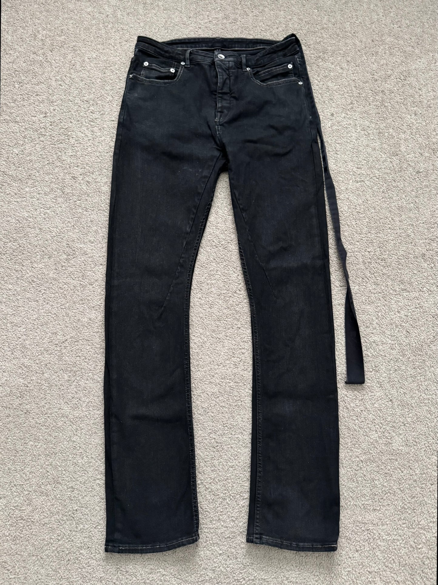 FW21 Rick Owens DRKSHDW Black Waxed Detroit Cut Denim Jeans