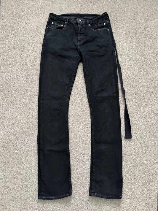 FW21 Rick Owens DRKSHDW Black Waxed Detroit Cut Denim Jeans