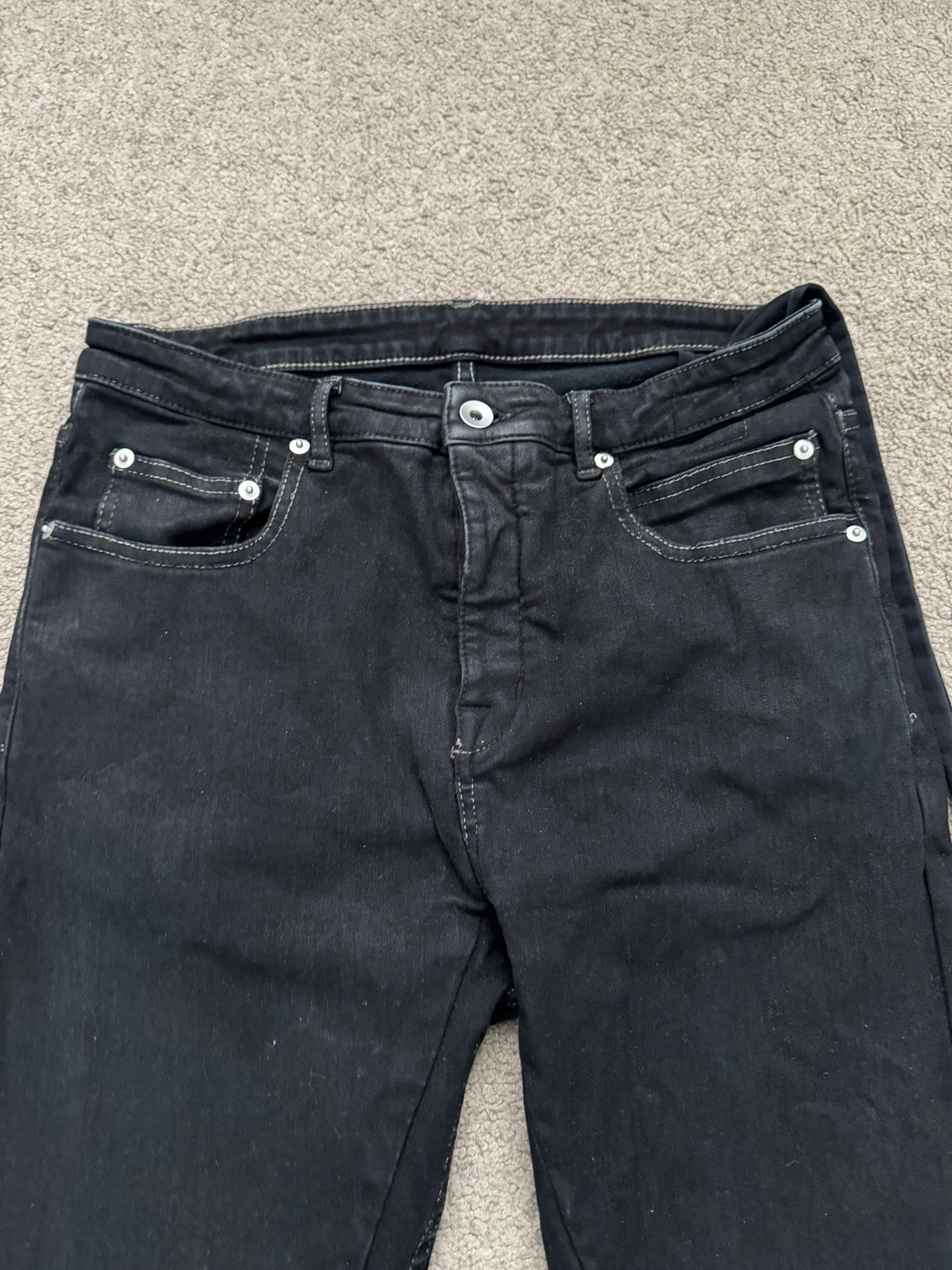 FW21 Rick Owens DRKSHDW Black Waxed Detroit Cut Denim Jeans