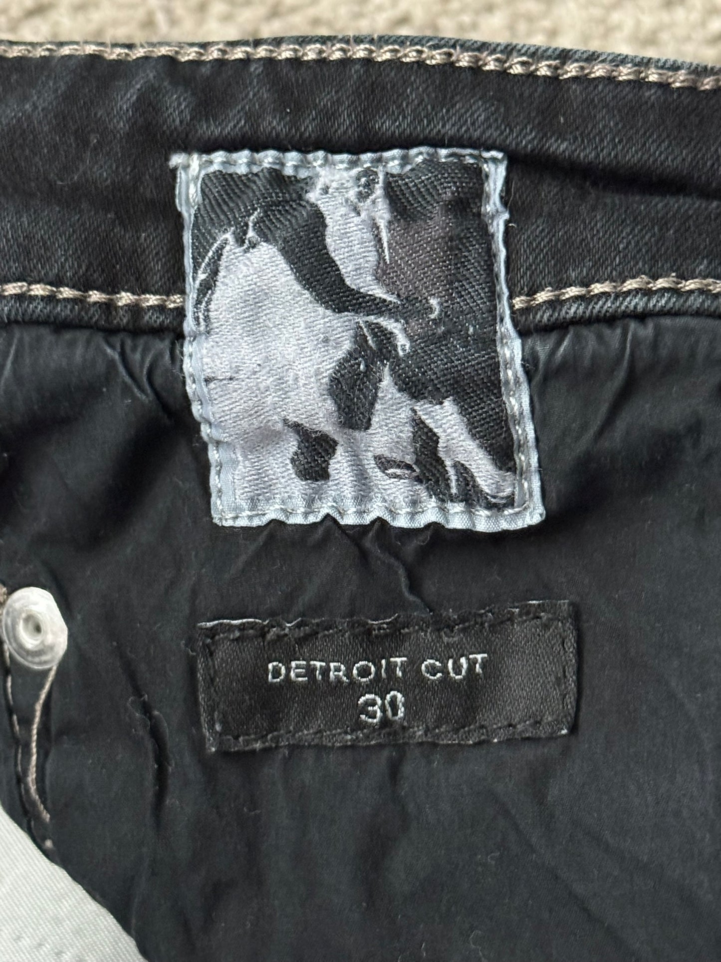 FW21 Rick Owens DRKSHDW Black Waxed Detroit Cut Denim Jeans