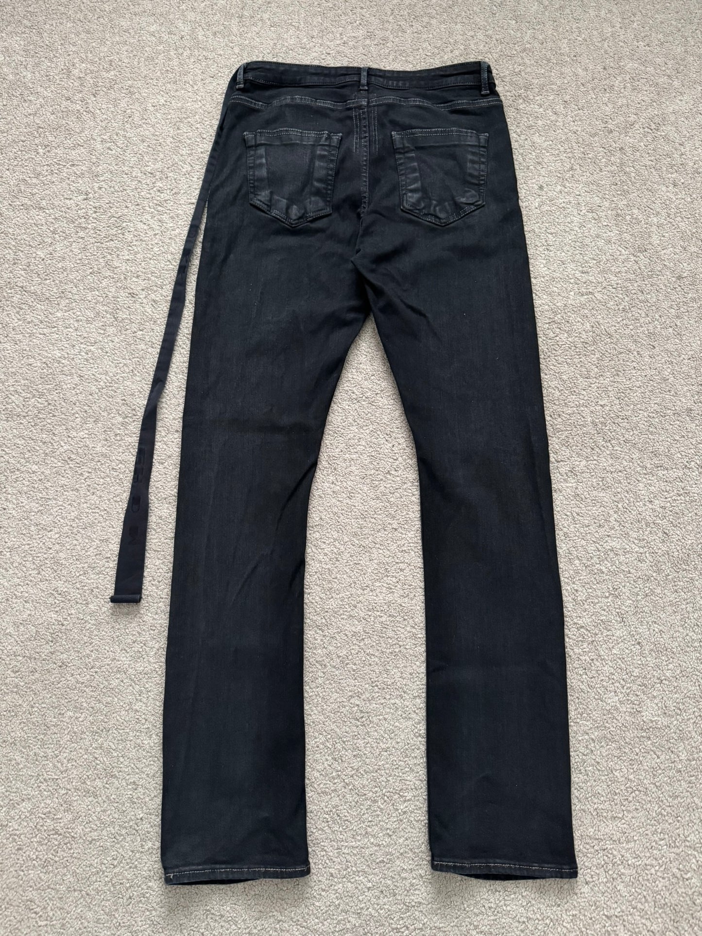FW21 Rick Owens DRKSHDW Black Waxed Detroit Cut Denim Jeans