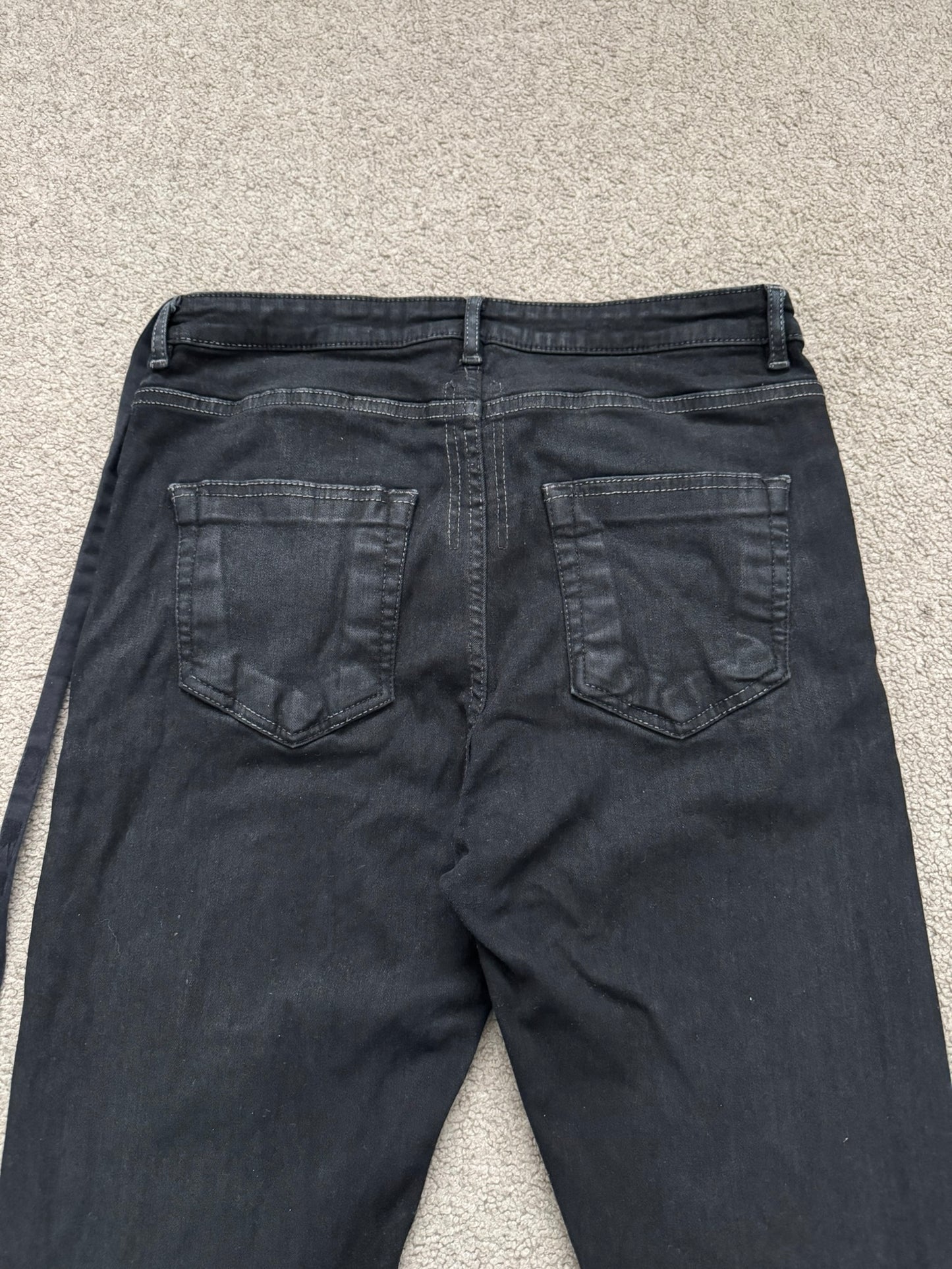 FW21 Rick Owens DRKSHDW Black Waxed Detroit Cut Denim Jeans