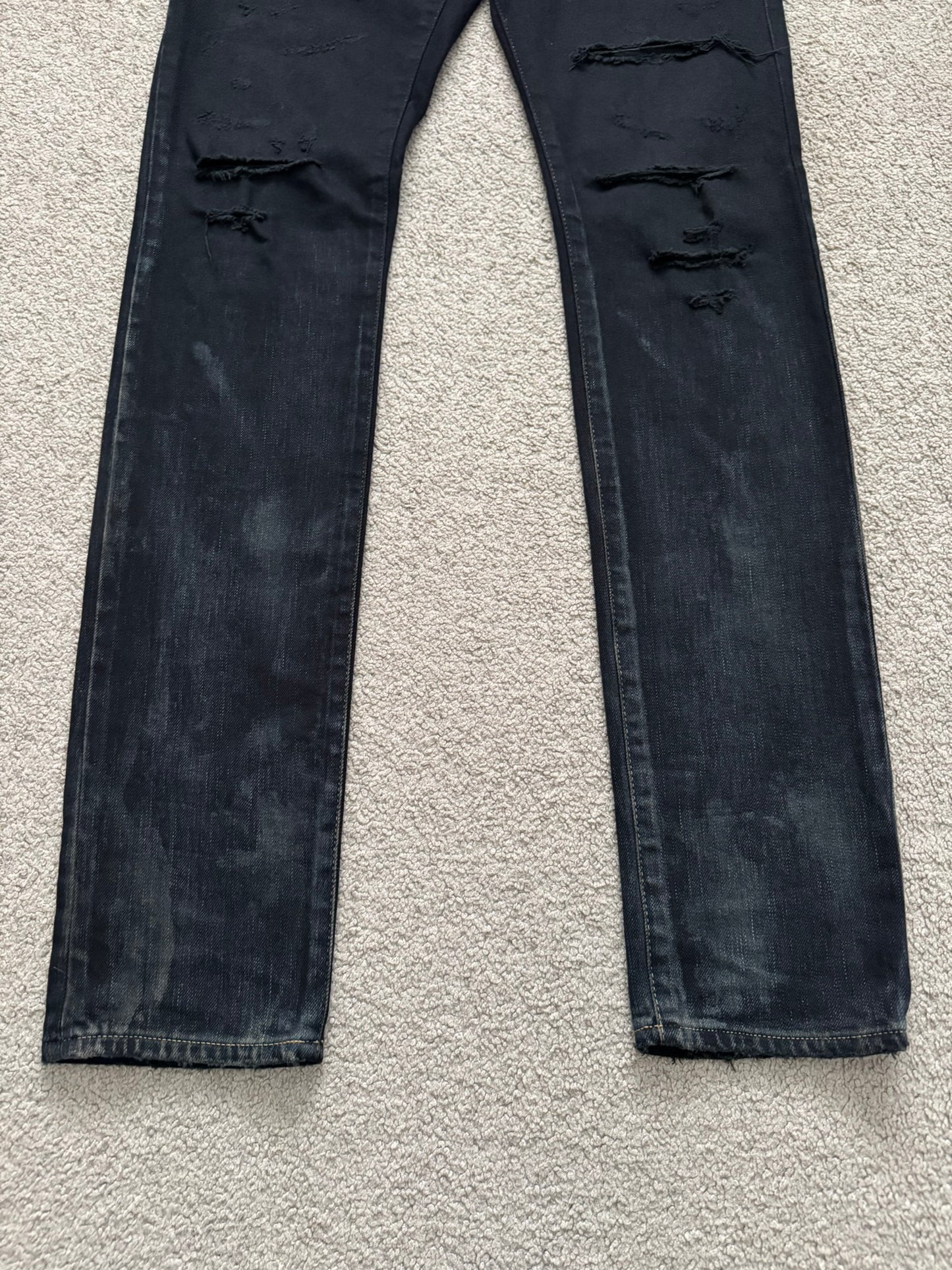 SS16 Saint Laurent by Hedi Slimane Oil Stain Distressed Crash Denim Jeans