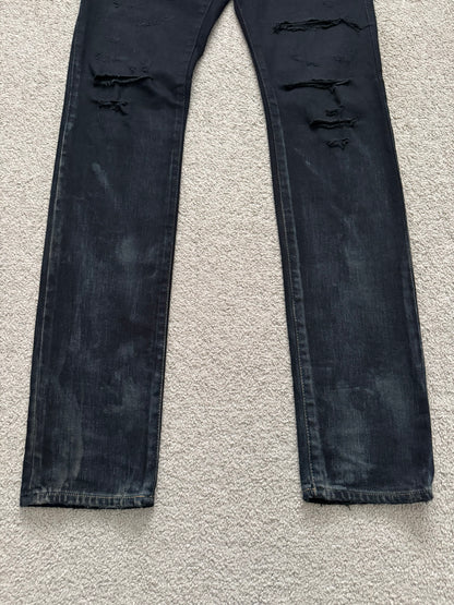 SS16 Saint Laurent by Hedi Slimane Oil Stain Distressed Crash Denim Jeans