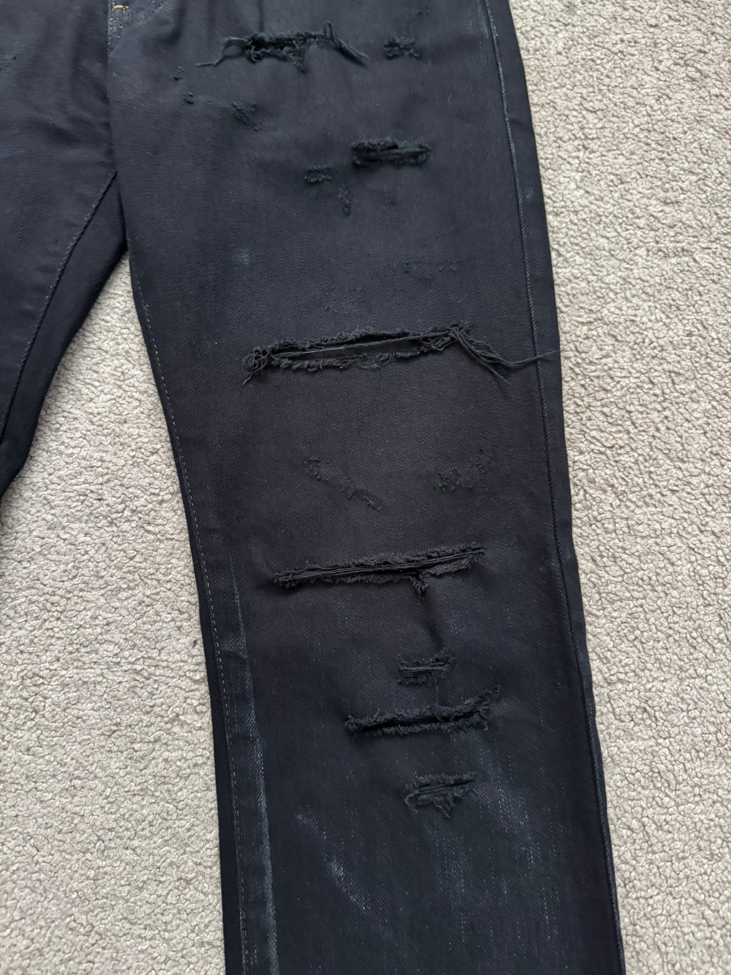 SS16 Saint Laurent by Hedi Slimane Oil Stain Distressed Crash Denim Jeans