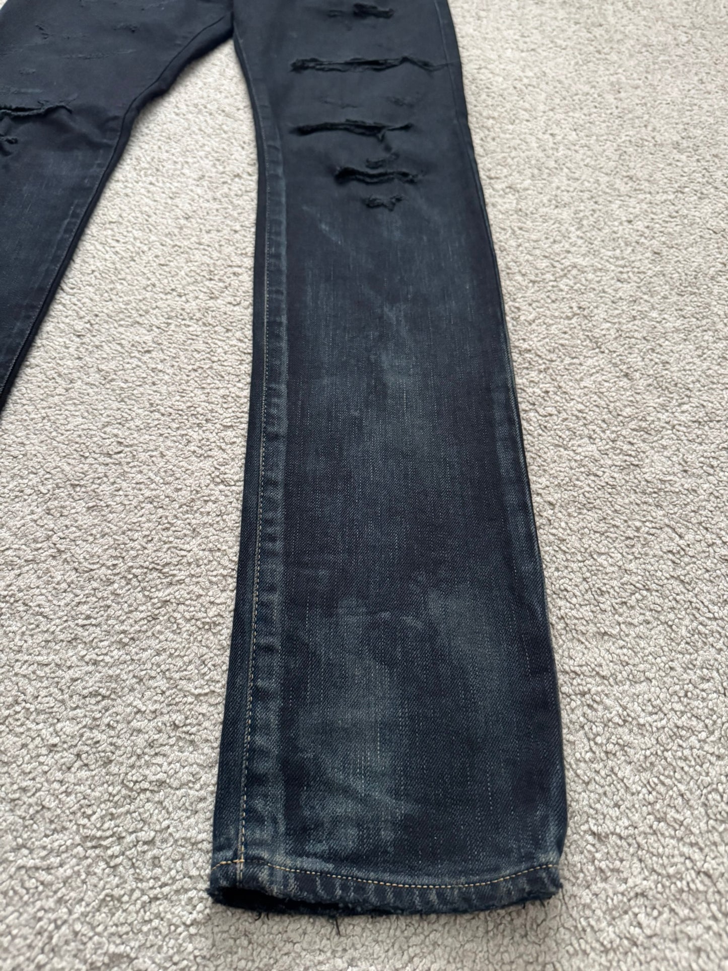 SS16 Saint Laurent by Hedi Slimane Oil Stain Distressed Crash Denim Jeans