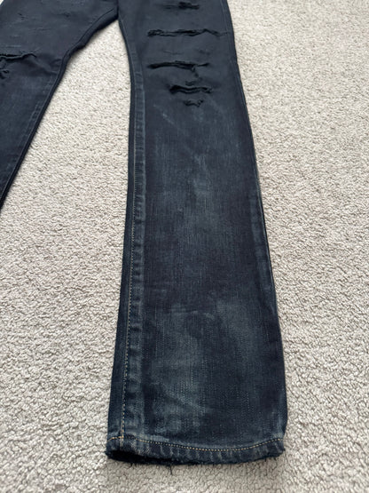 SS16 Saint Laurent by Hedi Slimane Oil Stain Distressed Crash Denim Jeans